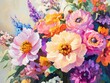 © Rizvan - Oil painting showcasing vibrant flowers in full bloom celebrating the essence of floral beauty
