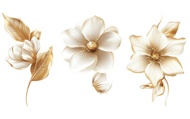 Set gold flower on transparent background, png	