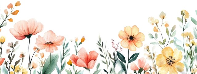 Poster - Watercolor illustrations of flowers on a white background