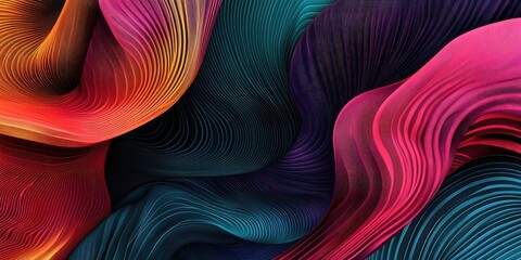 Abstract line art illustration featuring vibrant flowing fabric stripes in motion A contemporary digital design template offering an elegant aesthetic