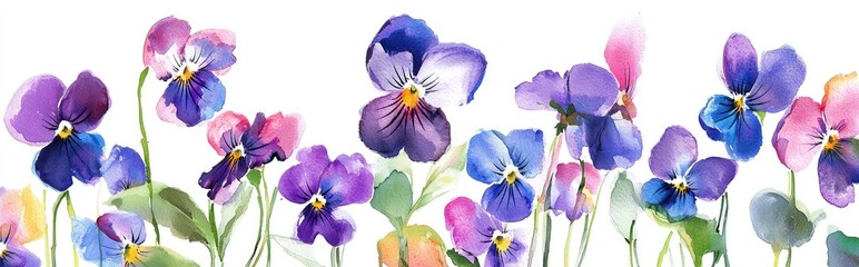 Poster - Watercolor illustration of wild violet flowers in a botanical garden