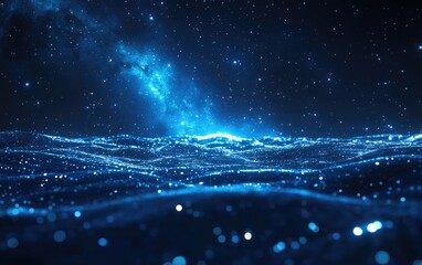 Aufkleber - Night starry sky with a bright blue galaxy in a horizontal 3D cartoon rendering Illustration of the Milky Way and universe