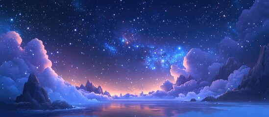 Aufkleber - Beautiful night sky stars and galaxy in a 3D cartoon rendering showcasing themes of space science and education