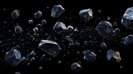 Aufkleber - Cartoon illustration of asteroids rendered in 3D on a black background