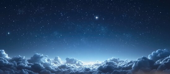Poster - Night sky with clouds and stars in 3D cartoon rendering