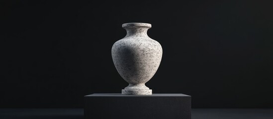 Poster - Decorative stone vase positioned on a podium against a black background High resolution 3D rendering