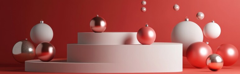 Aufkleber - Abstract Christmas podium backdrop featuring geometric spheres 3D render