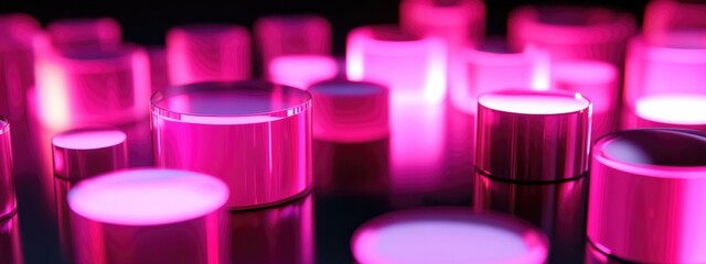 Aufkleber - Abstract background featuring pink cylinders set against a black and white backdrop High quality 3D rendering and illustration