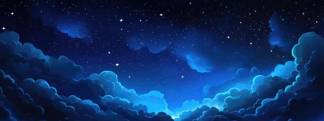 Poster - Beautiful night sky with stars and clouds in a 3D cartoon rendering