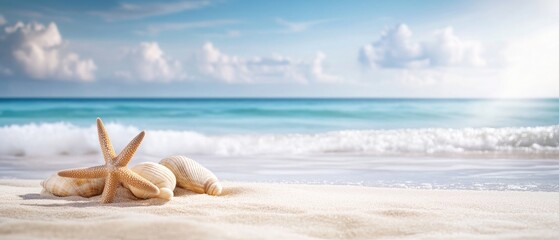 Summer beach with strafish and shells