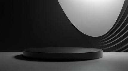 Black product display podium on a blank abstract backdrop 3D rendering