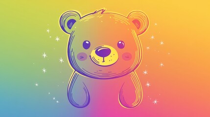 Poster - Cute cartoon bear illustrated with a rainbow gradient line style for a festive theme