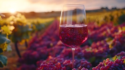 Canvas Print - A wine glass swirling with red wine, the liquid catching the light and creating a dynamic image, with a blurred vineyard in the background, elegant and refined, cinematic focus, HD quality. --ar 16:9