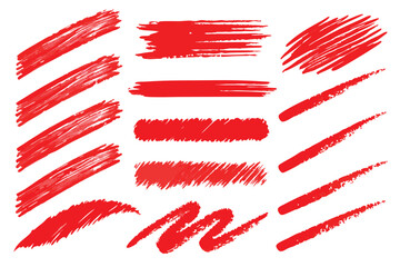 Wall Mural - Crayon brush stroke red underline. Chalk pen highlight stroke. Vector hand drawn brush underline element set for accent, crayon texture emphasis element