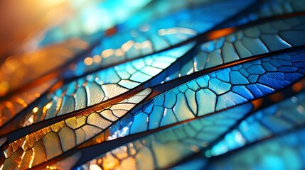 Wall Mural - close up of a blue and yellow dragonfly wing.