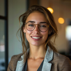 Wall Mural - Smiling Woman in Glasses.