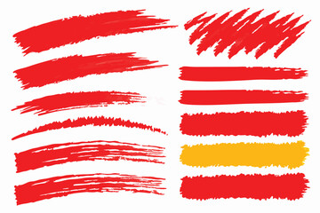 Wall Mural - Crayon brush stroke red underline. Chalk pen highlight stroke. Vector hand drawn brush underline element set for accent, crayon texture emphasis element