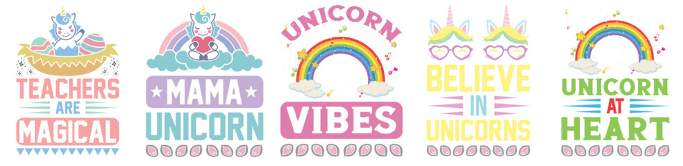 Naklejka na meble Minimal Unicorn Tshirt Design Bundle Typography, Calligraphy Bundle Vector Illustration for Greeting Card, Postcard, Motion Graphics