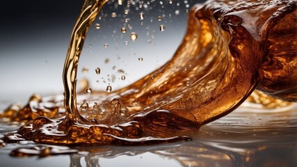 cascading liquid brown soda cola or tea splash frozen.