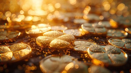 Wall Mural - An illustration features gleaming gold clover coins 