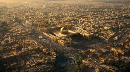 Wall Mural - A panoramic view of the historic city of Karbala, with the Imam Hussein Shrine at its center