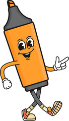 Poster - Cartoon groovy marker school character. Isolated vector fun retro permanent writing tool personage striking playful pose with pointing sign, conveying cheerful and energetic vibe for education or art