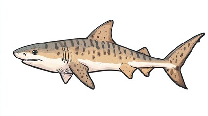 Canvas Print - Hand-drawn illustration of a tiger shark with a white background