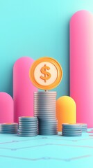 Wall Mural - Dollar Coin Stack on Abstract Background.