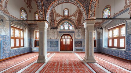 Wall Mural - A traditional Turkish mosque with intricate tilework and a beautifully decorated interior.