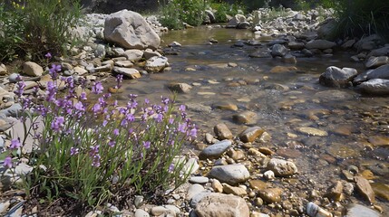 Wall Mural - A riverbed with a lavender tie dotted with tiny markings