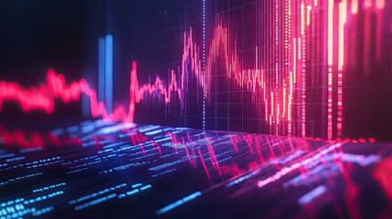 Abstract Digital Data Visualization with Glowing Red and Blue Lines