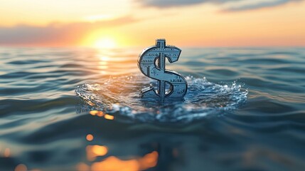 Canvas Print - Dollar Sign Symbol Floating in Water at Sunset