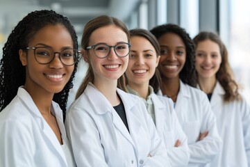 Diverse female medical team smiling confidently