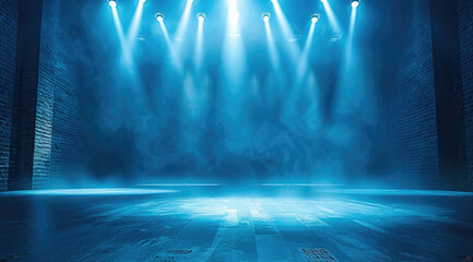 Aufkleber - Stage lights backdrop with soft blue tones providing a calming and tranquil performance environment. Generative AI.