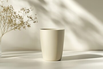 Wall Mural - A minimalist vase with dried flowers, casting soft shadows in natural light.