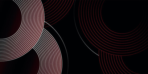 Abstract grey and red circle line vector on dark background. Modern simple overlap circle lines texture creative design.