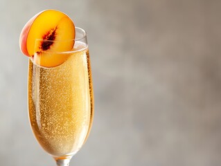 Canvas Print - A Glass of Champagne with a Slice of Peach, Space for Text