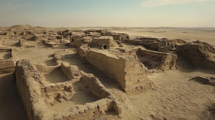 Wall Mural - The ancient ruins of the city of Uruk, with stone structures partially buried in the sand