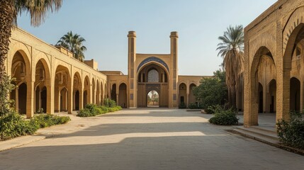 Wall Mural - The historic Al-Mustansiriya School in Baghdad, with intricate Islamic architecture under clear skies