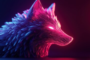 Glowing ethereal wolf with vibrant pink and blue fur