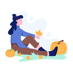 Poster - Girl enjoying harvest season, flat illustration 