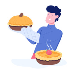 Poster - Person making thanksgiving dessert, flat illustration  