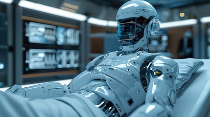 Poster - AI in healthcare technology. robot in the science lab. Generative AI.