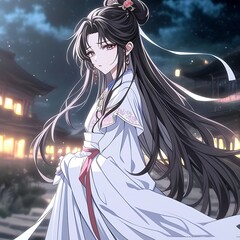 Sticker - anime girl in a white dress with long hair and a red bow