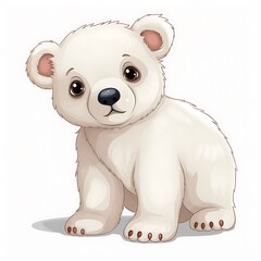 Wall Mural - cartoon polar bear sitting on the ground with a white background