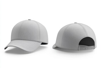 Wall Mural - A pair of gray baseball caps displayed from different angles.