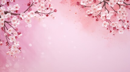 Wall Mural - Pink Cherry blossom Illustration. Frame of Sakura Cherry Blossoms Spring flower