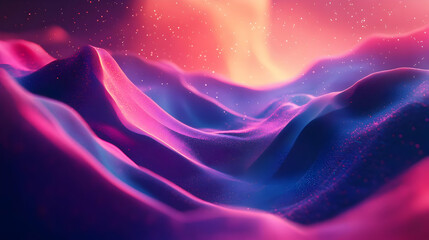 Poster - Abstract Purple and Blue Wavy Landscape with Sparkles