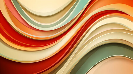 Poster - Abstract Curved Lines Background Pattern Red Green Orange Beige