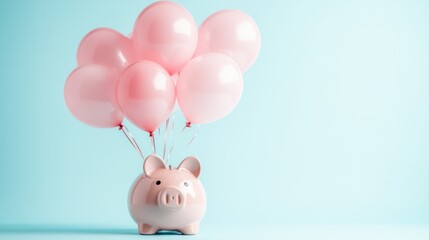 Wall Mural - piggy bank with payday balloons, financial happiness, pastel background